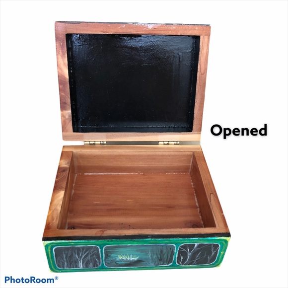 Painted Keepsake Jewelry trinket Box wooden hand painted magical woods Forest - Picture 3 of 6